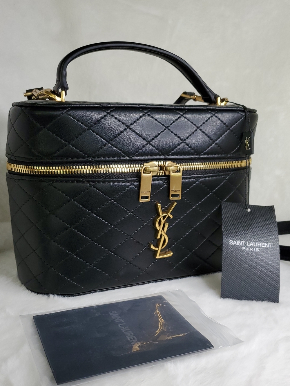 YSL Black Quilted  Vanity Satchel with Gold Hardware